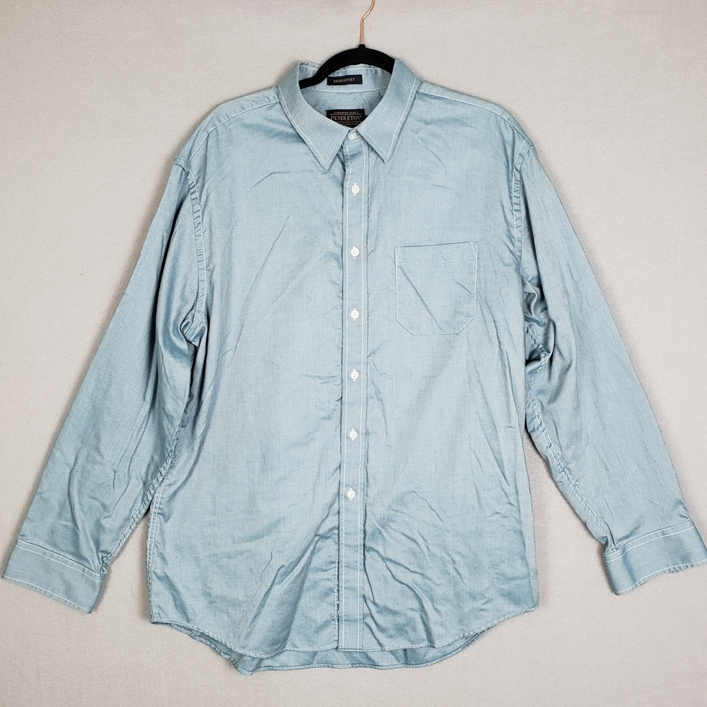 Pendleton Size XL‎ Bridgeport Long Sleeve Dress Shirt Light Blue Micro Stripe